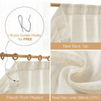 Fmfunctex Linen Sheer Pinch Pleated Curtains For Living Room, Linen Flax Beige 96 Inches Long Sheer Curtain Panels For Bedroom,