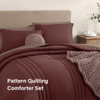 Monbix Queen Comforter Set - 7 Pieces Dark Red Bed In A Bag Queen Bedding Sets With Comforters, All Seasons Down Alternative Com