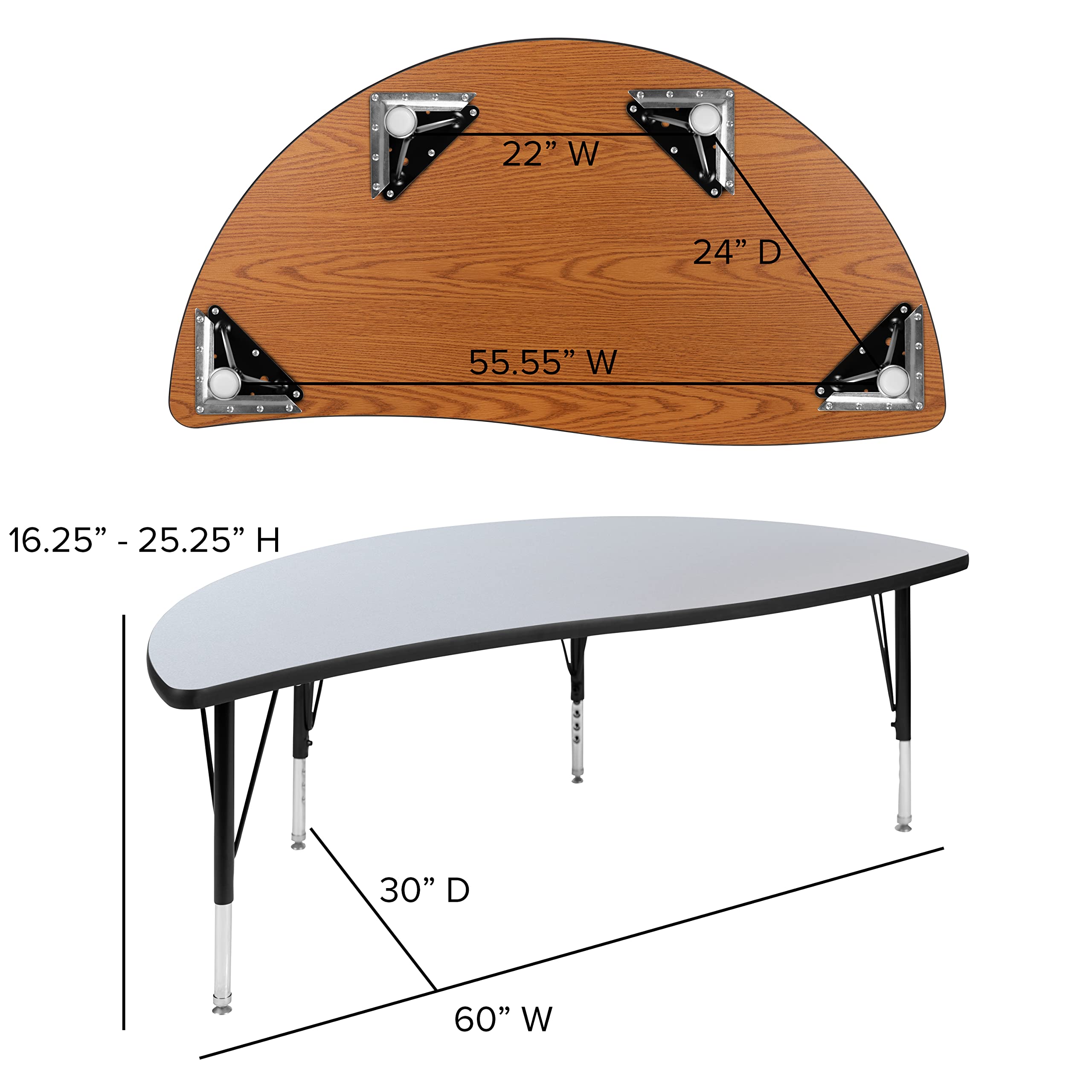 Flash Furniture 2 Piece 60" Circle Wave Collaborative Grey Thermal Laminate Activity Table Set - Height Adjustable Short Legs