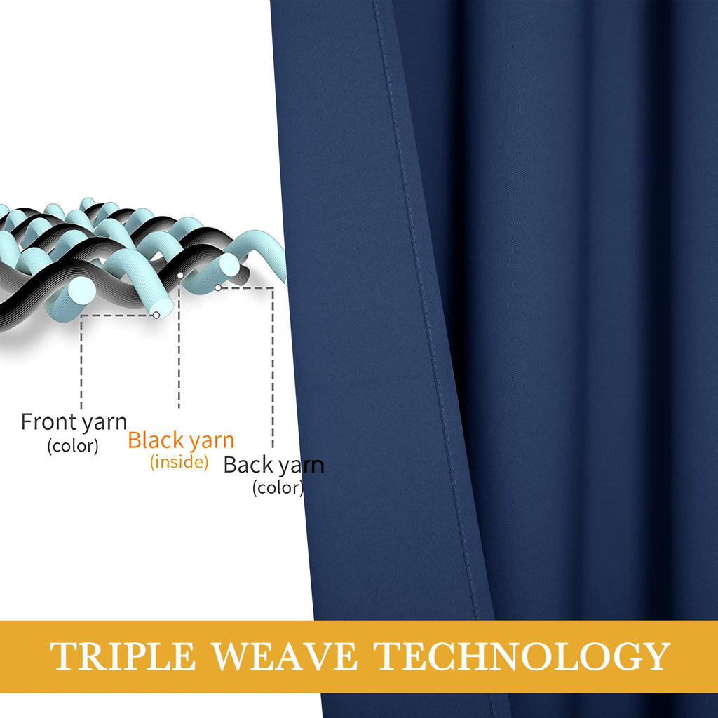 Ryb Home Navy Blue Grommet Curtains For Living Room, Room Darkening Thermal Curtains Drapes Privcay Window Coverings For Bedroom
