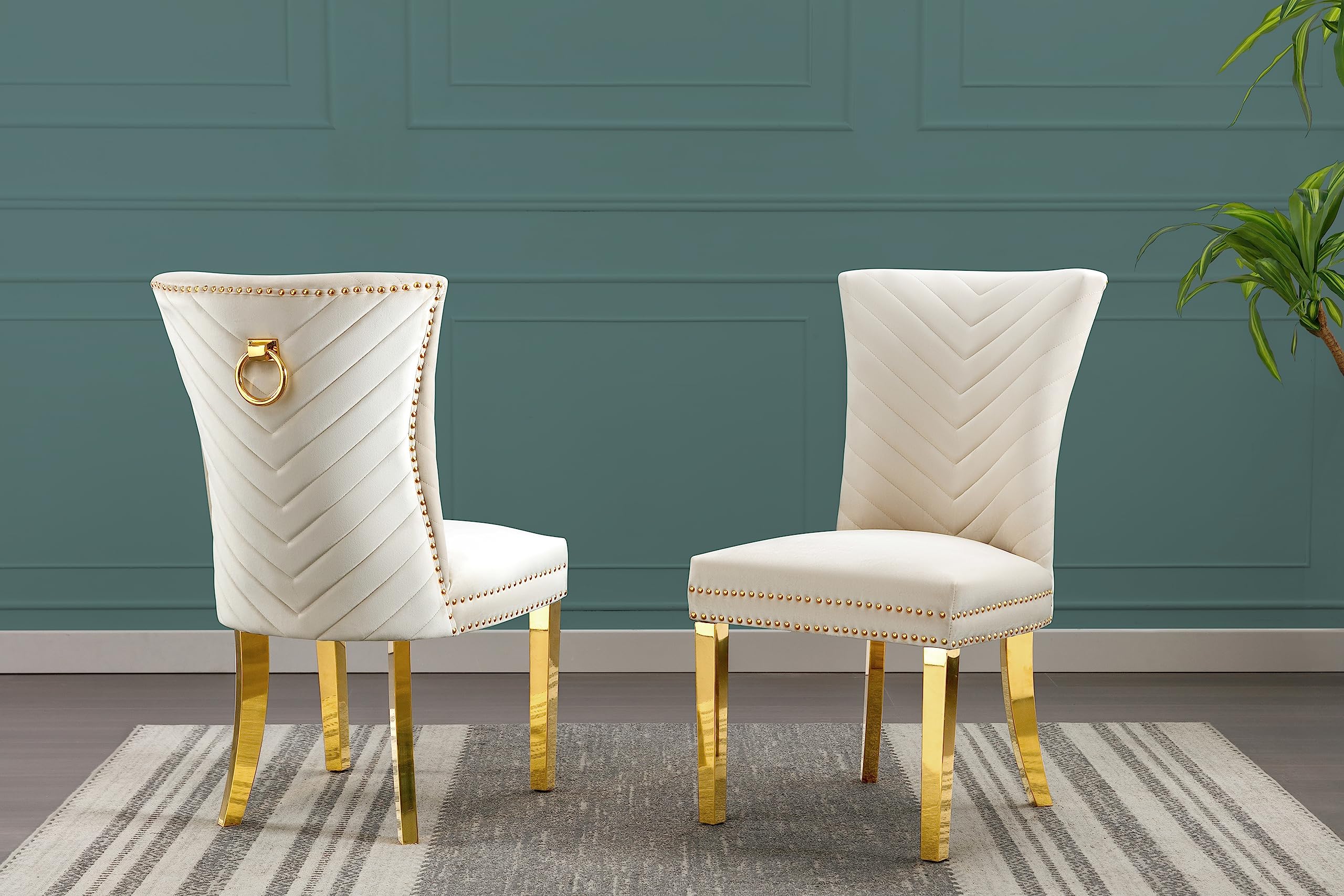 Best Quality Furniture SC360-367 Dining Chairs, Cream/Gold