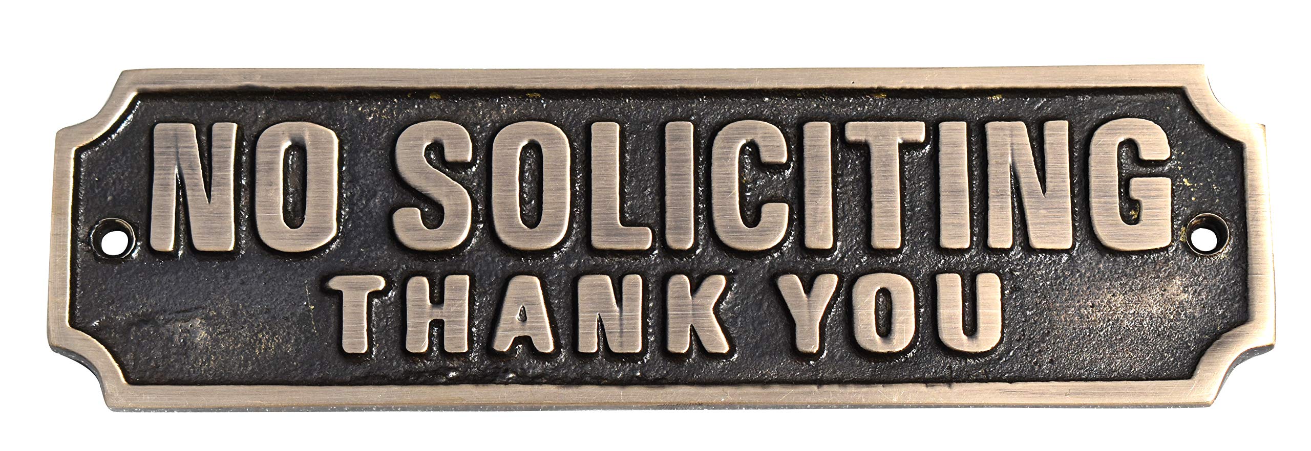 Brass No Soliciting Thank You Sign 6 - Solid Brass Wall Plaque - No Soliciting Thank You Thank You for House/Office, Self Adhesi