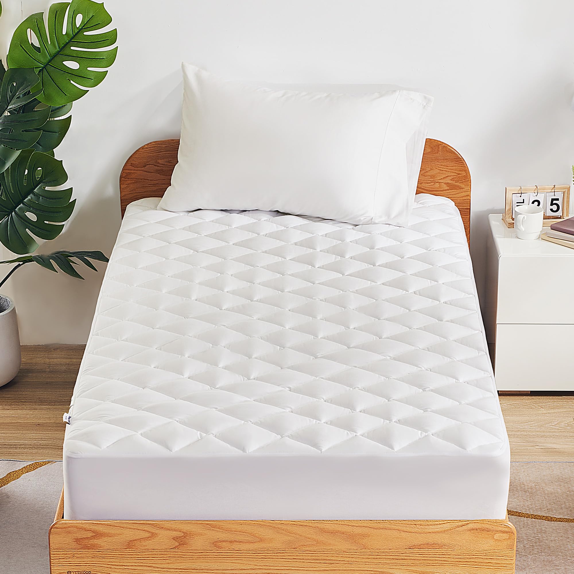 Sleep Zone Twin Xl Mattress Pad, Breathable And Noiseless Mattress Cover, Quilted Fitted Mattress Protector With Deep Pocket, Machine Washable Mattress Topper (White, Twin Xl)