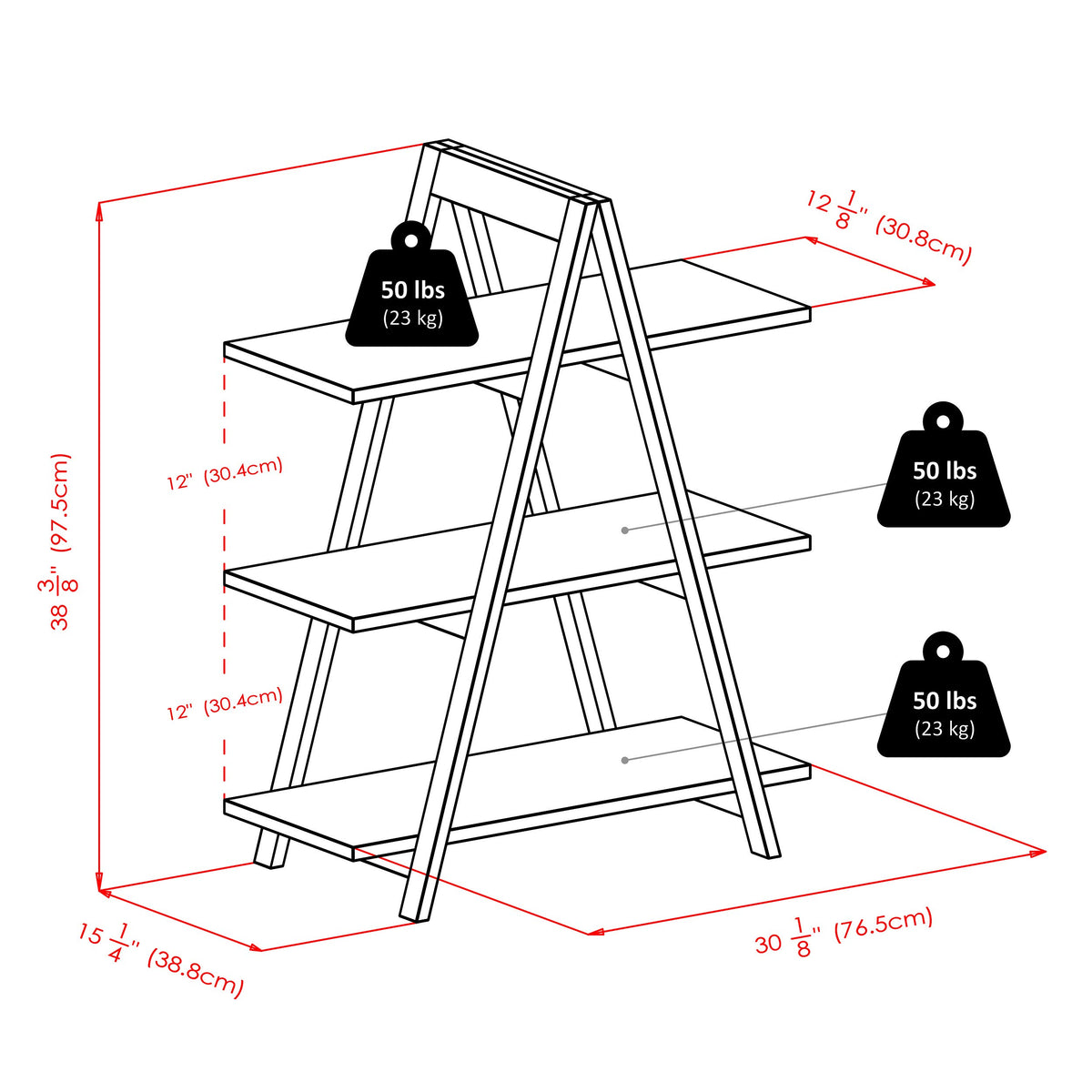 Winsome MDF A-Frame 3-Tier Shelf, Black (20130)