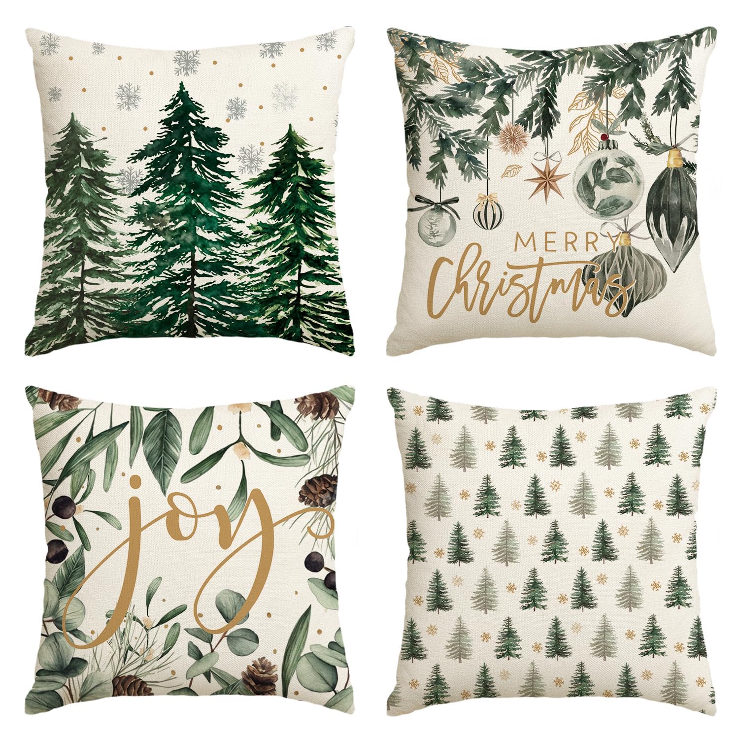 Avoin Colorlife Merry Christmas Trees Snowflake Throw Pillow Covers, 16 X 16 Inch Joy Xmas Balls Winter Holiday Cushion Case Dec