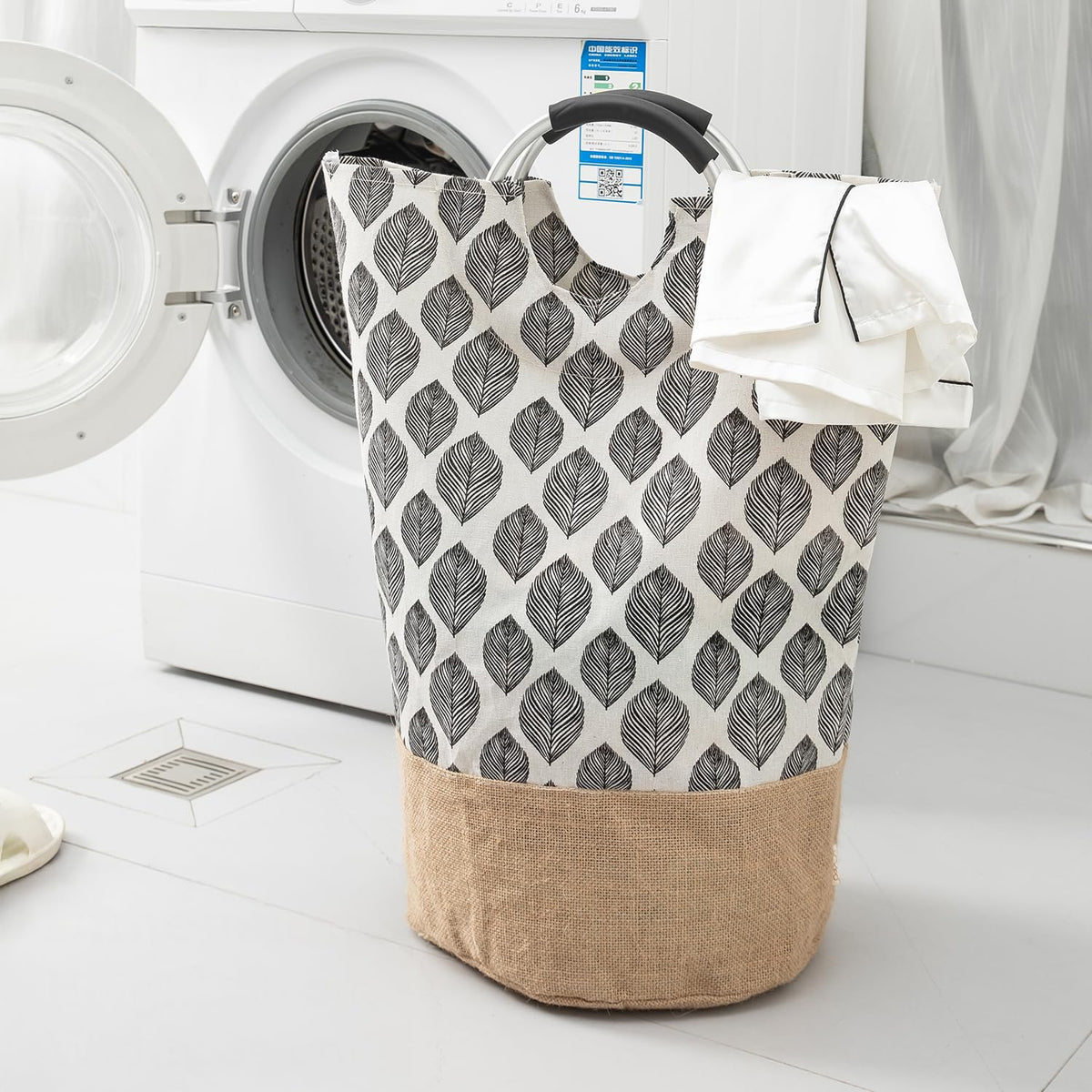 HOKIPO Large Laundry Basket Foldable Hamper Tall With Handles, Elm Leaf Black (AR4855D1)