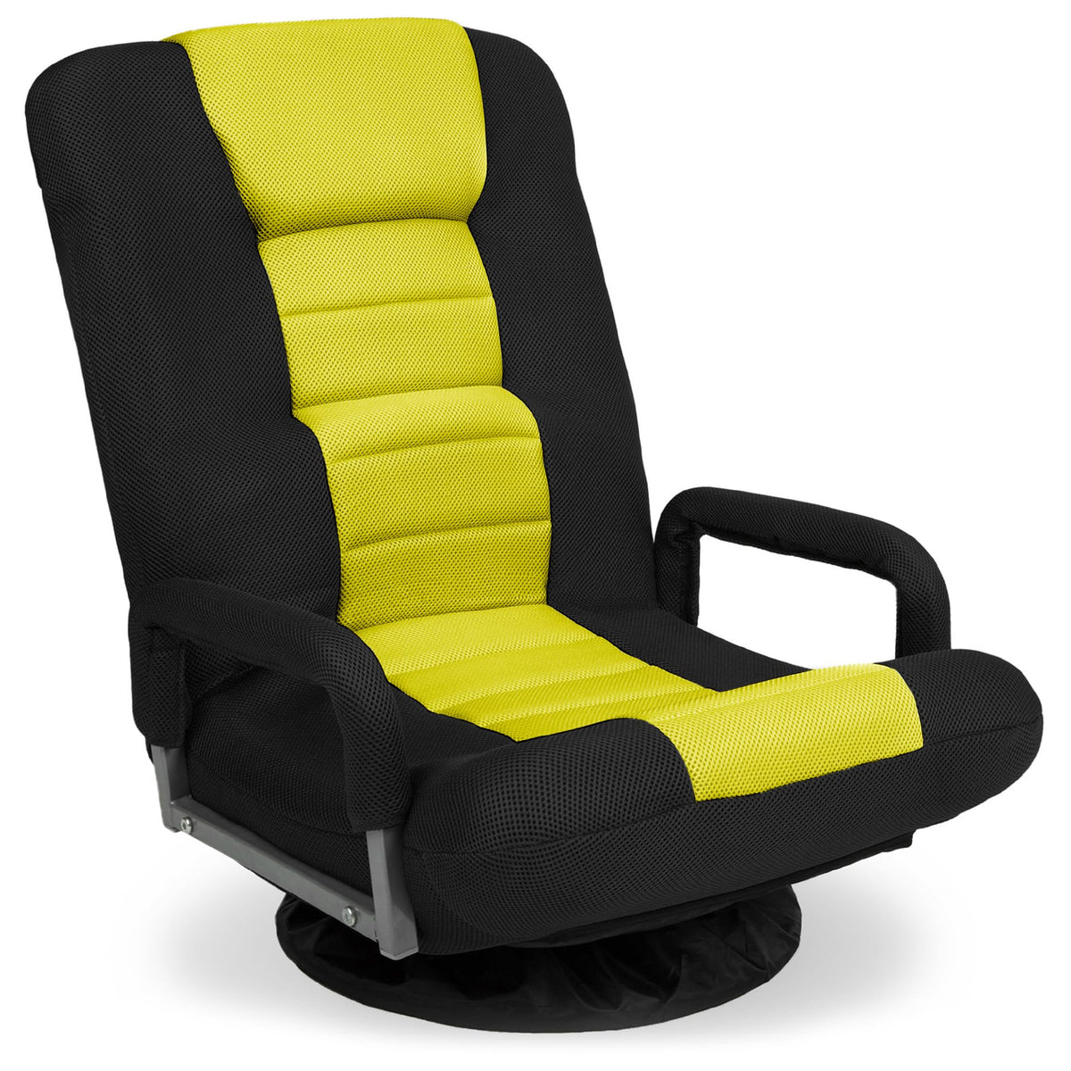 Best Choice Products Swivel Gaming Chair 360 Degree Multipurpose Floor Chair Rocker For Tv, Reading, Playing Video Games W/Lumbar Support, Armrest Handles, Adjustable Backrest - Black/Yellow