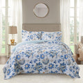 Newlake Cotton Bedspread Quilt Sets-Reversible Patchwork Coverlet Set, Gorgeous Floral Pattern, King Size