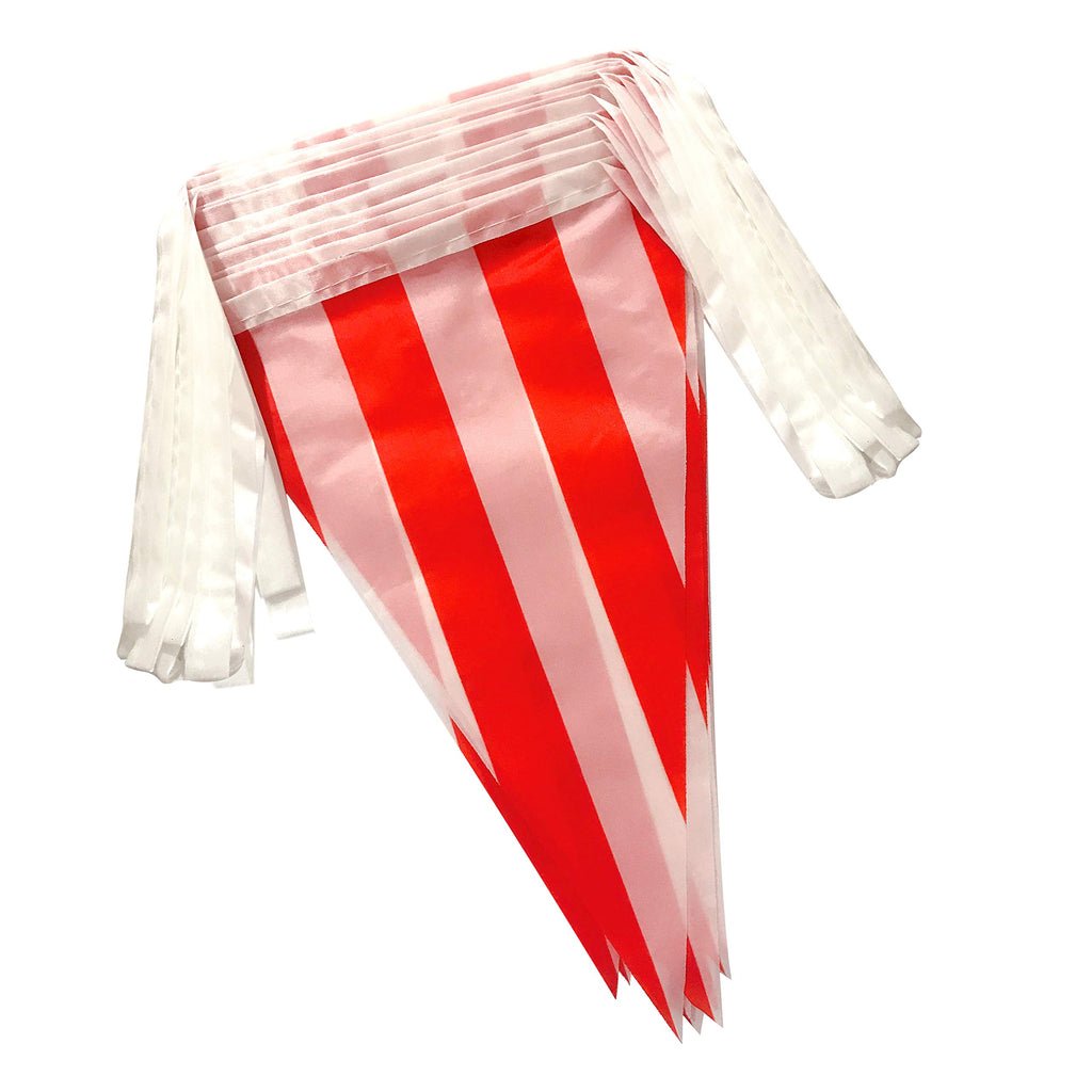 100 Feet Red & White Striped Pennant Banner Flags String 60 Pcs Indoor/Outdoor Triangle Bunting Flags,Party Decorations Supplies