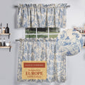 Maison d Hermine Miller - Blue 100% Cotton Set of 3 Kitchen Window Curtain for Cafe Kitchen Bedroom Home [2 Tiers (28X36) and 1