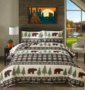 Quilts Queen Size, 3Pcs Rustic Cabin Bedspread Coverlet Set Brown Bear Green Pine Tree Bedding Set Lightweight Soft Reversible P