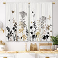 Laifzere Beige Floral Kitchen Curtains Boho Flower Botanical Leaves Small Short Cafe Window Curtains Rustic Wildflower Plant Vin
