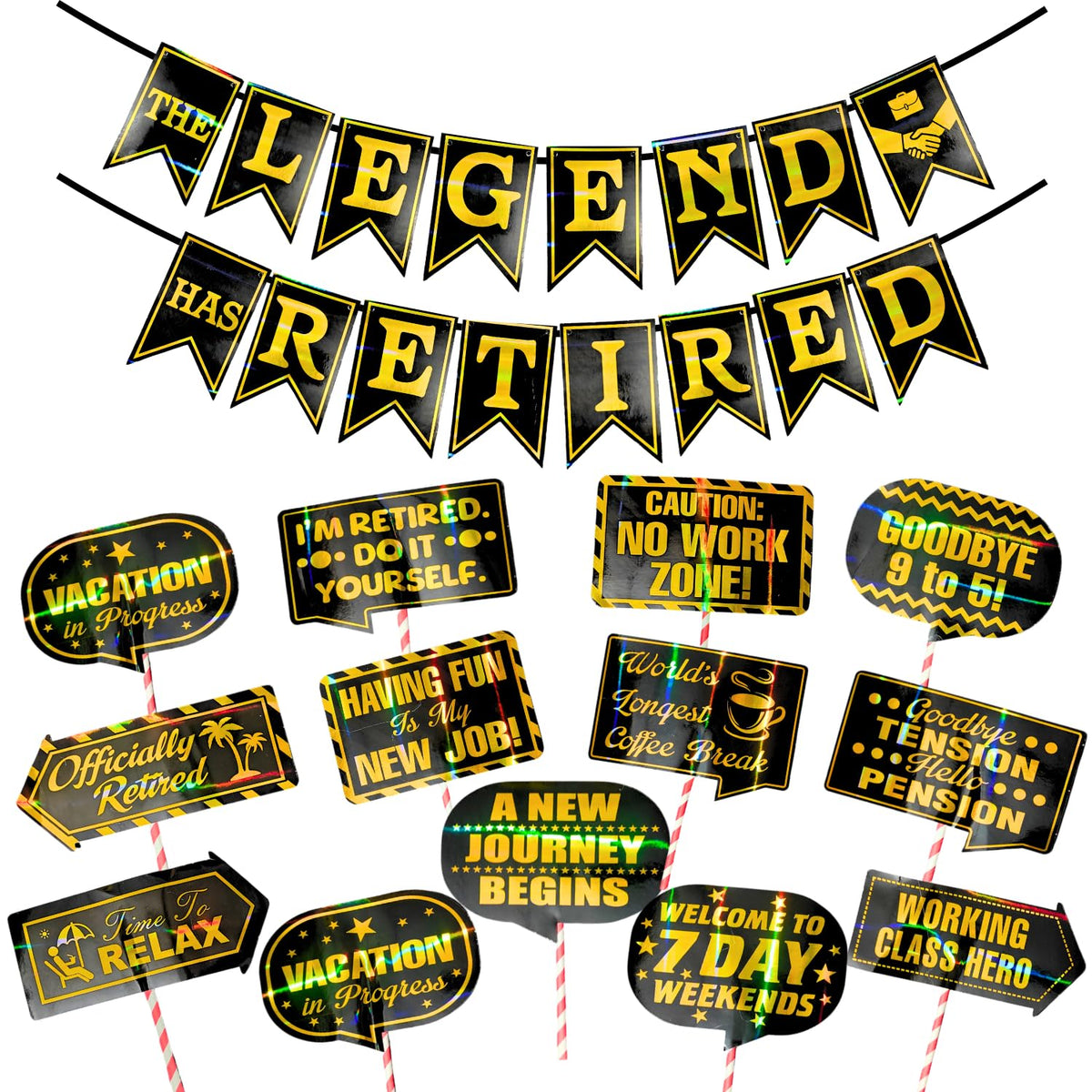 Party Decorz Retirement Decorations Kit, The Legend Has Retired Banner With 13 Photo Booth Props, Retirement Celebration Supplie