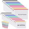 Umriox Mesh Zipper Pouch Bags, A3+A4 (12 Colors, 24 Packs), Zipper Pouches For Organizing, Zipper Bags For Office Supplies Trave