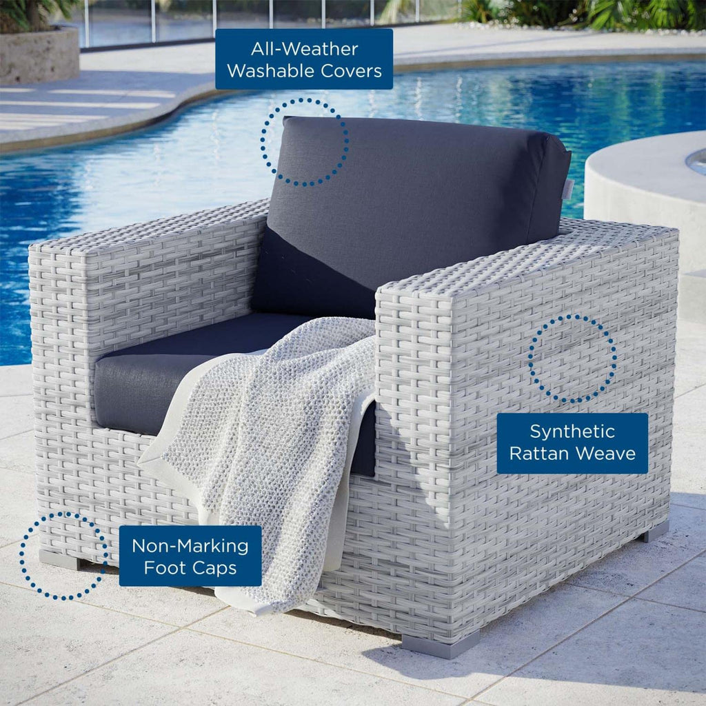 Modway Convene Wicker Rattan Outdoor Patio Armchair in Light Gray Navy