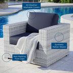 Modway Convene Wicker Rattan Outdoor Patio Armchair in Light Gray Navy
