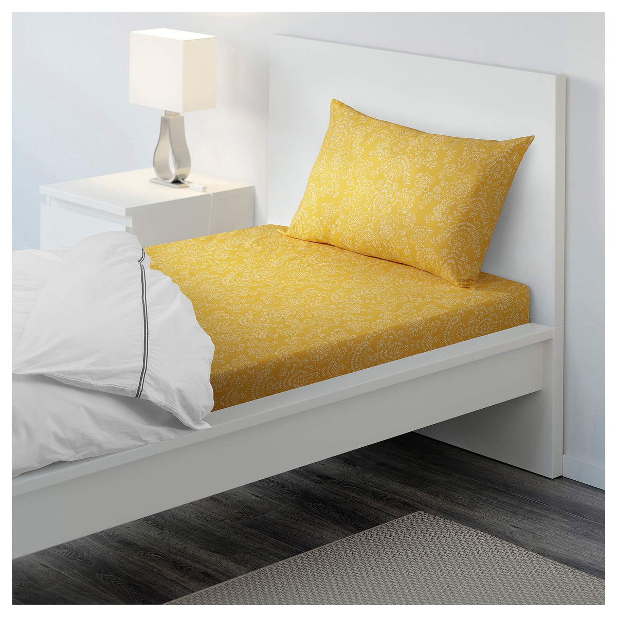 Ikea AKERTISTEL Flat Sheet and Pillowcase, Yellow, 150x260/50x80 cm (59x102/20x32)