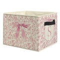 uinwk Coquette Pink Bow Floral Monogram Storage Bins, Monogrammed Initial S Pink Collapsible Storage Box Laundry Basket with Han