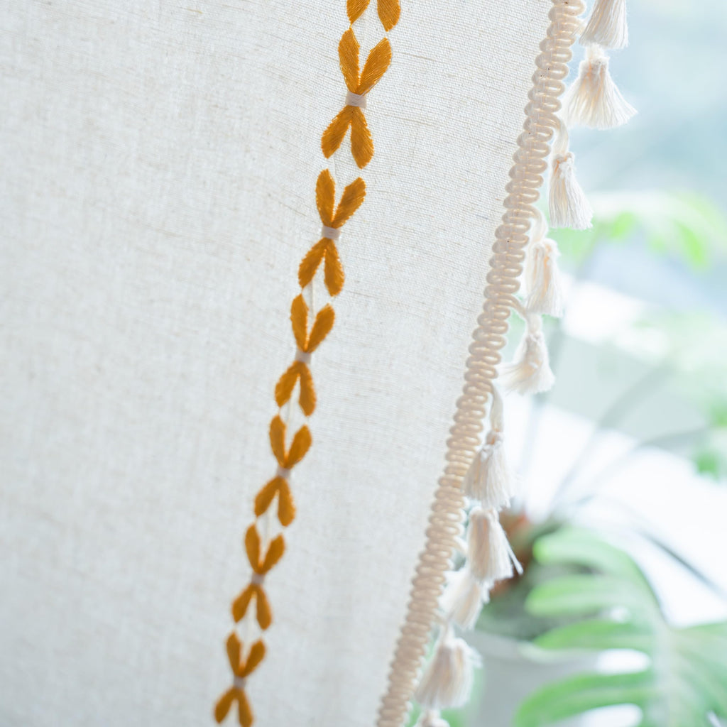 Sutuo Home Boho Curtains For Bedroom Living Room 108 Inches Long,Semi Blackout Farmhouse Tassels Vintage Bohemian Embroidery Drape, Rod Pocket 1 Panel 52' W X 108' L, White And Gold