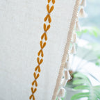 Sutuo Home Boho Curtains For Bedroom Living Room 108 Inches Long,Semi Blackout Farmhouse Tassels Vintage Bohemian Embroidery Drape, Rod Pocket 1 Panel 52' W X 108' L, White And Gold