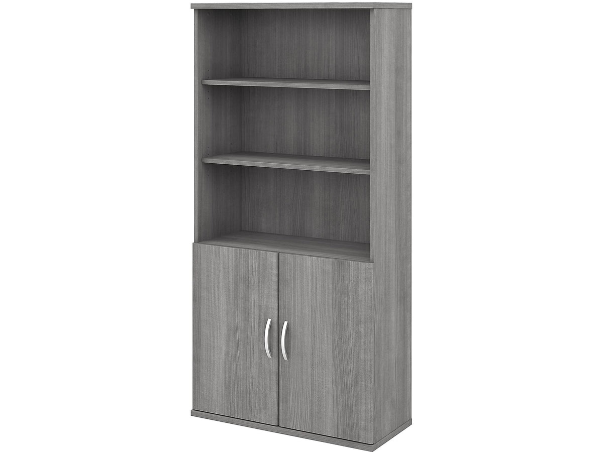 Bush Business Furniture Studio C Tall 5 Shelf Bookcase With Doors In Platinum Gray, Large Bookshelf Cabinet For Home Or Professional Office