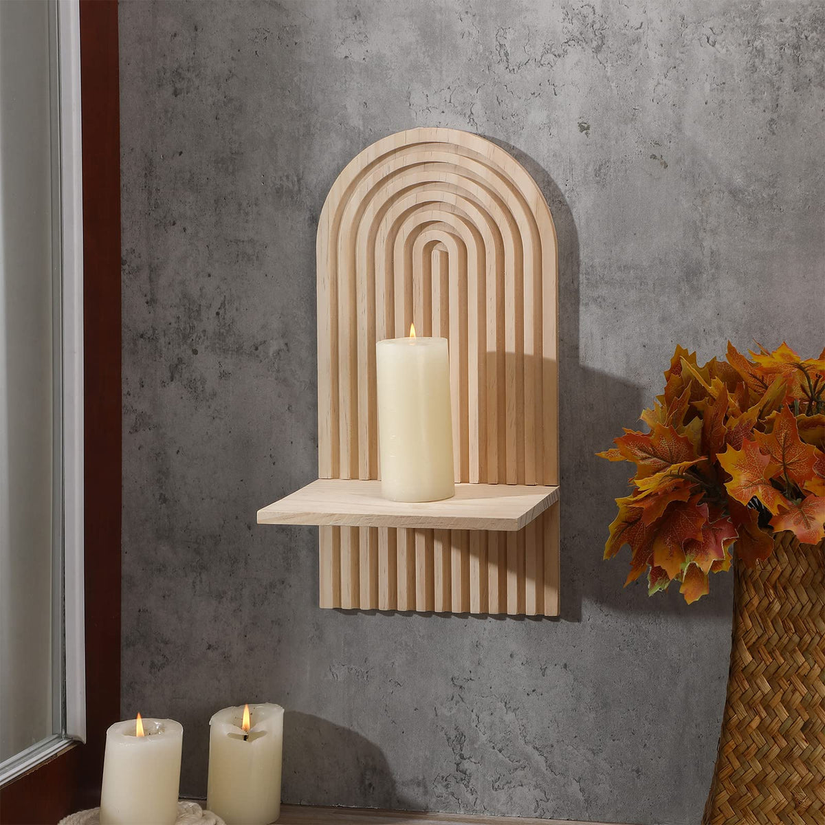 Tatuo 2 Pieces Wooden Boho Hanging Shelves For Wall Decorative Wall Mount Book Floating Shelf For Living Room Bathroom Bedroom Classroom Office Nursery Decor(Classic)