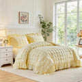Flysheep Yellow Plaid Seersucker Comforter Set With Ruffled Fringe Twin Size, 3 Pieces Lightweight Soft Fluffy Farmhouse Bedding