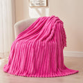 Newcosplay Super Soft Twin Blanket Hot Pink Premium Silky Flannel Fleece 3D Ribbed Jacquard Lightweight Bed Blanket All Season U