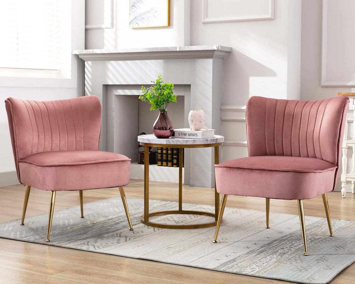 Janoray Velvet Accent Chair Set Of 2 Comfy Mid-Century Modern Living Room Chair Armless Slipper Chair Single Sofa Chair With Gol