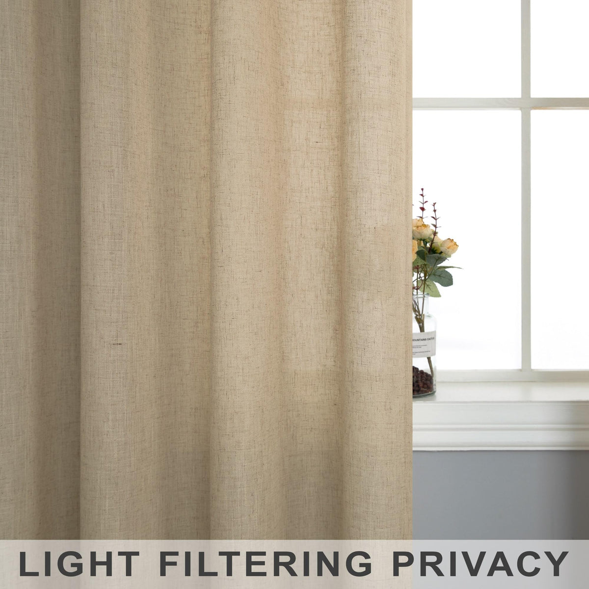 Tan Beige Curtains 63 Inch Length For Boys Bedroom 2 Panels Set Rod Pocket Burlap Linen Semi Sheer Jute Barley Taupe Color Light Brown Curtain For Dining Room Nursery Office Farmhouse Decor 52X63 Long