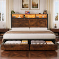 Incyneva Farmhouse Queen Bed Frame with Bookcase Storage Headboard, Charging Station, LED Light and 2 Storage Drawers, Noise Fre