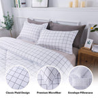 Andency White Full Size Comforter Set, 3 Pieces Lightweight Grid Bedding Comforter Sets, White Black Striped Fluffy Microfiber B