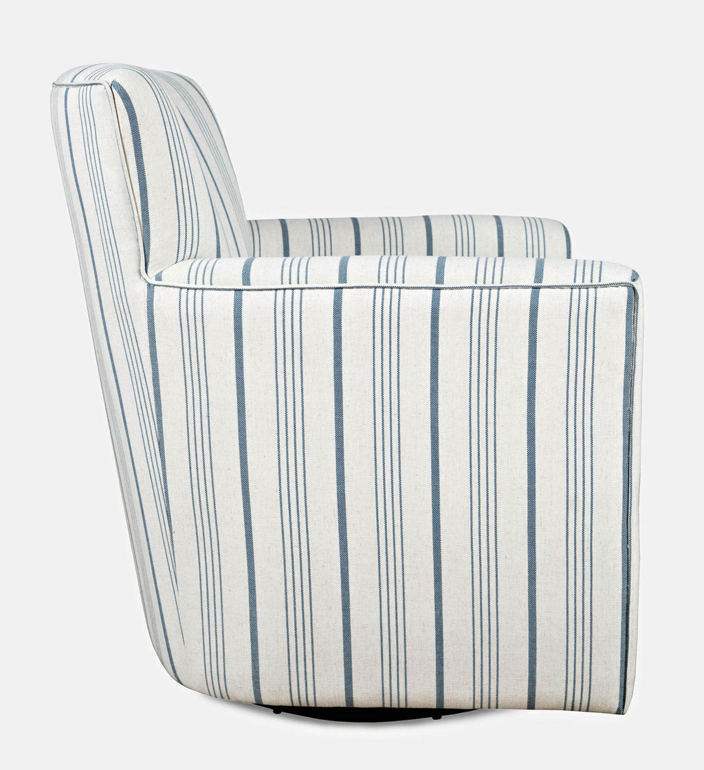 Jofran Blakely Harper Classic Contemporary Swivel Upholstered Accent Chair. Blue Stripe