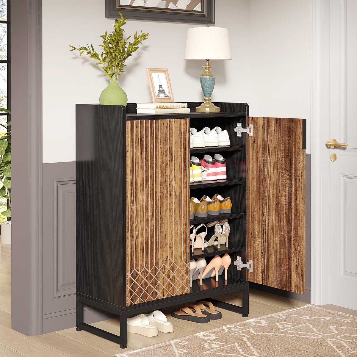 Tribesigns Shoe Cabinet with Doors, 5 Tiers Shoe Storage Cabinet for Entryway, 25 Pairs Wooden Shoe Cabinets, Modern Shoe Organi