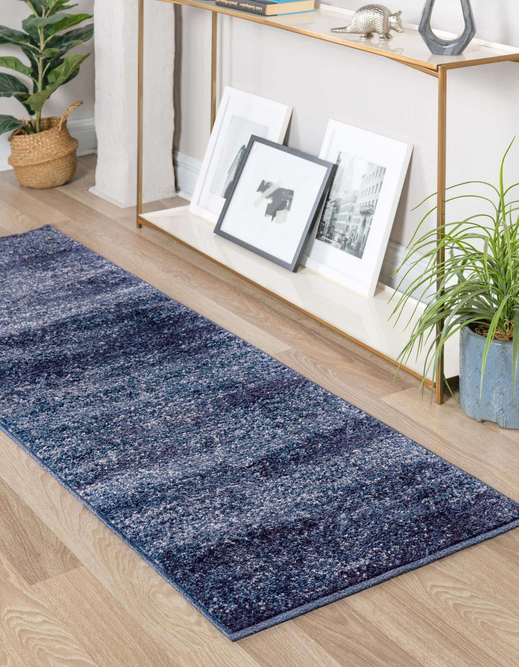 Unique Loom Del Mar Collection Area Rug - Lucille (2'X 6' 1'' Runner, Navy Blue/ Ivory)
