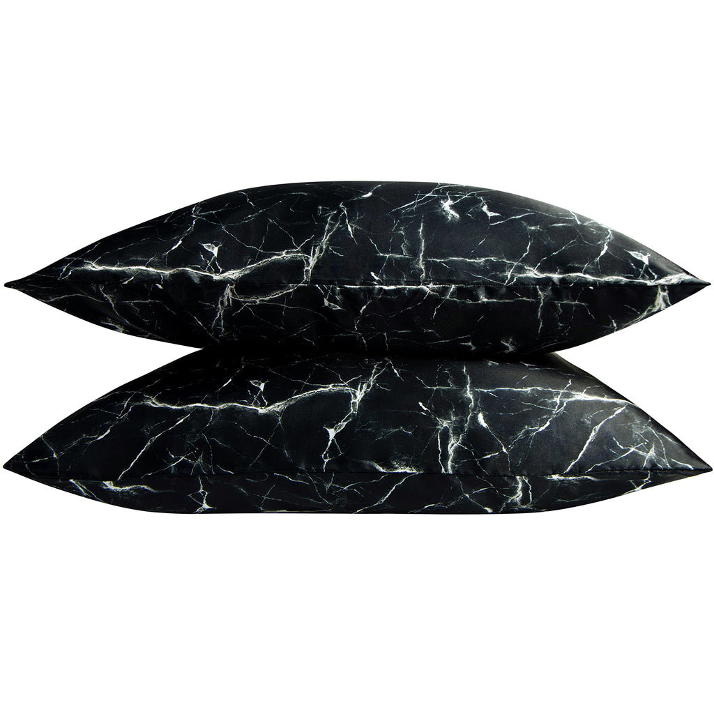 Ntbay 2 Pack Satin Standard Pillowcases For Hair And Skin, Luxurious And Silky Marbling Printed Pillow Cases With Envelope Closure, 20X26 Inches, Black