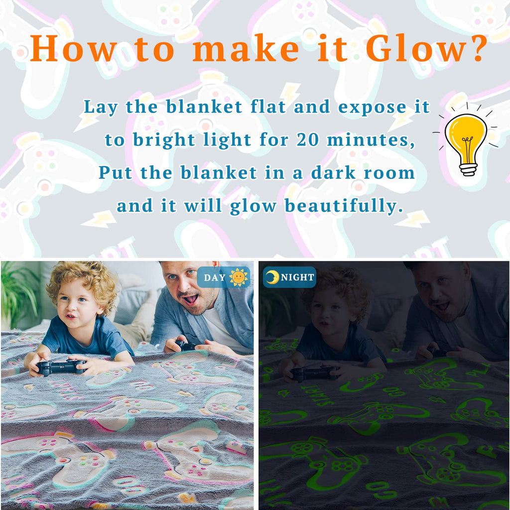 Glow In The Dark Blanket Gaming Controller Glowing Throw Blanket Gamer Plush Luminous Blankets And Throws Soft Throw Gift For Ki