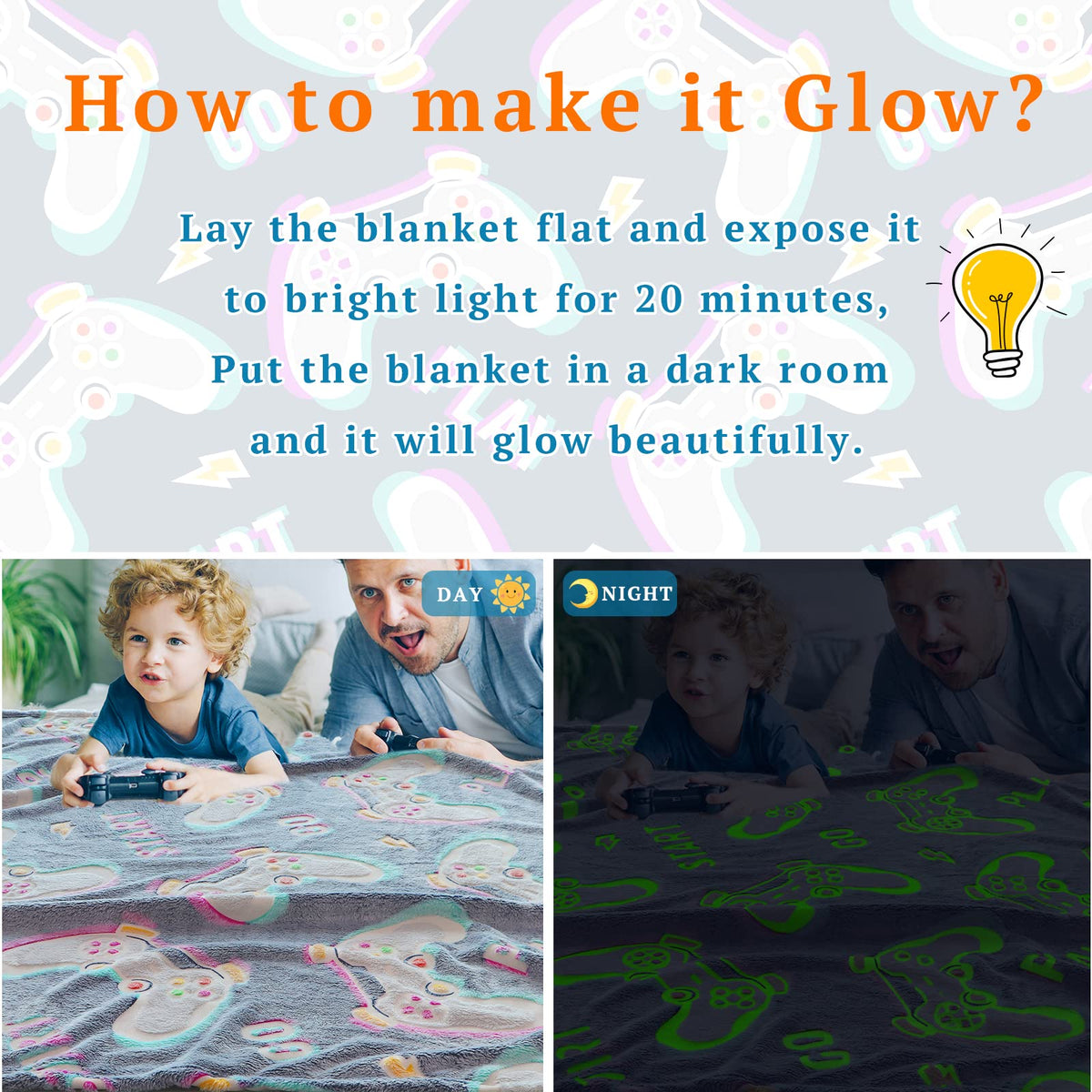 Glow In The Dark Blanket Gaming Controller Glowing Throw Blanket Gamer Plush Luminous Blankets And Throws Soft Throw Gift For Ki