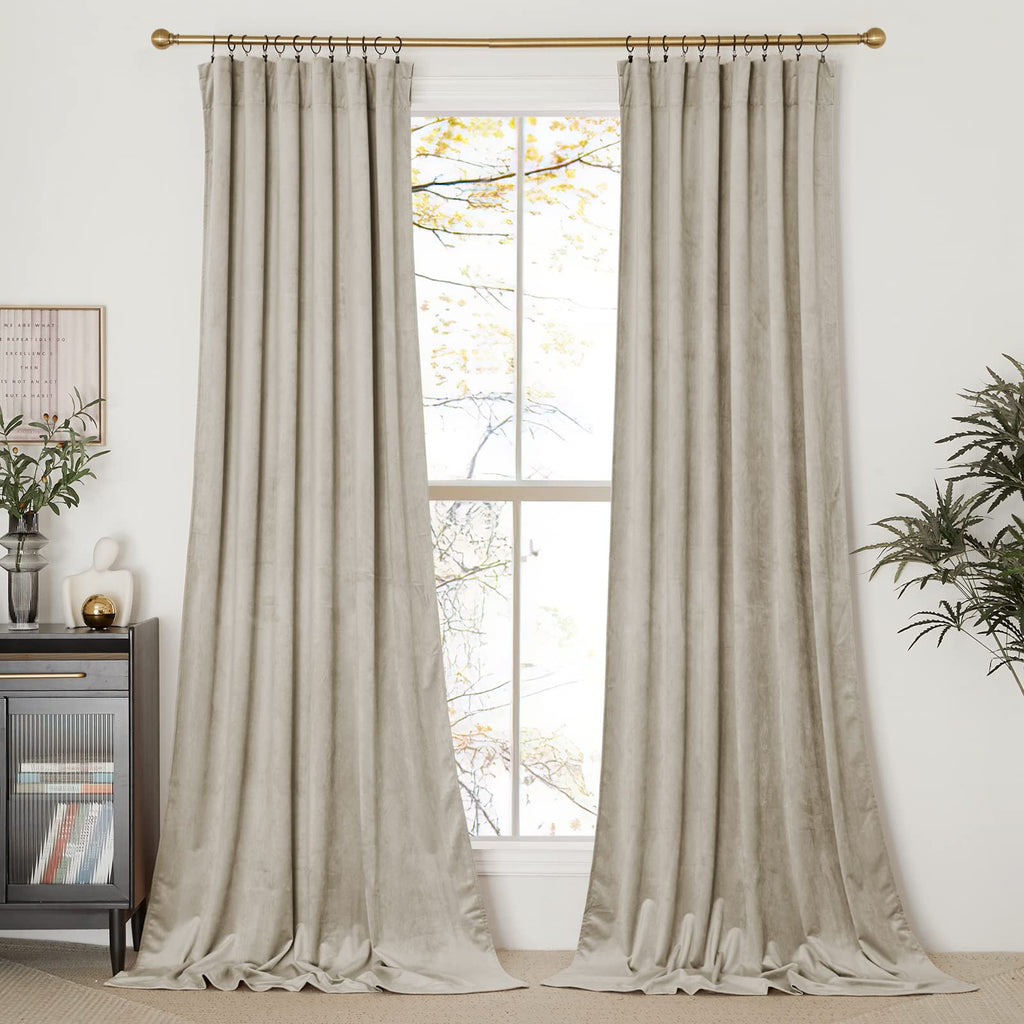 Nicetown Camel Room Darkening Velvet Curtains, Velvet Drapes Bedroom Window Curtains 96 Inch Long, Living Room Rod Pocket Window
