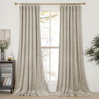Nicetown Camel Room Darkening Velvet Curtains, Velvet Drapes Bedroom Window Curtains 96 Inch Long, Living Room Rod Pocket Window