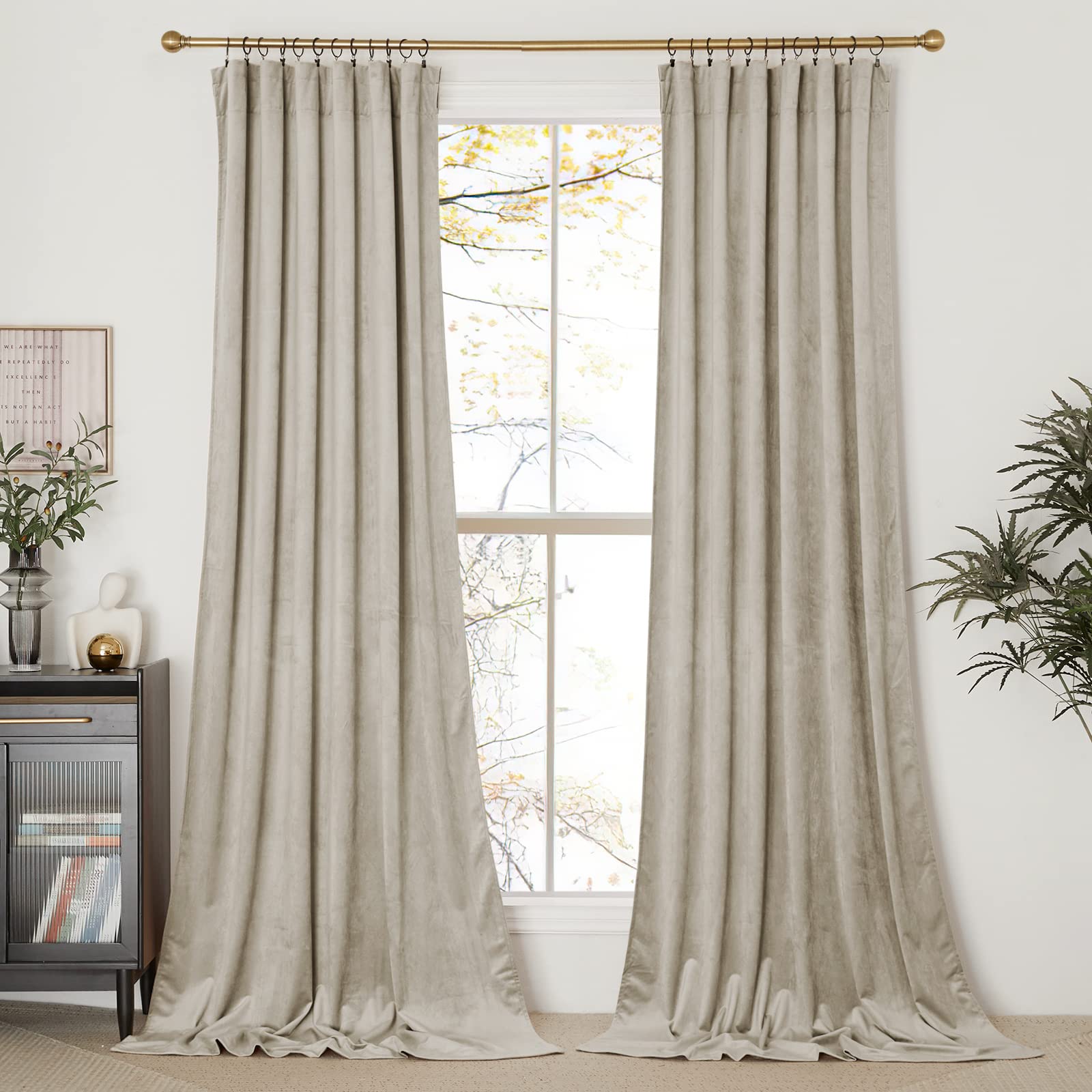 Nicetown Camel Room Darkening Velvet Curtains, Velvet Drapes Bedroom Window Curtains 96 Inch Long, Living Room Rod Pocket Window