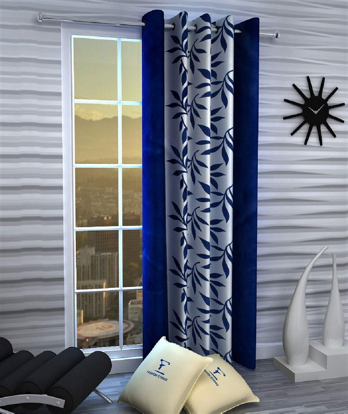 Fashion String 1 Piece Window Curtain Set, 5 feet long,Blue