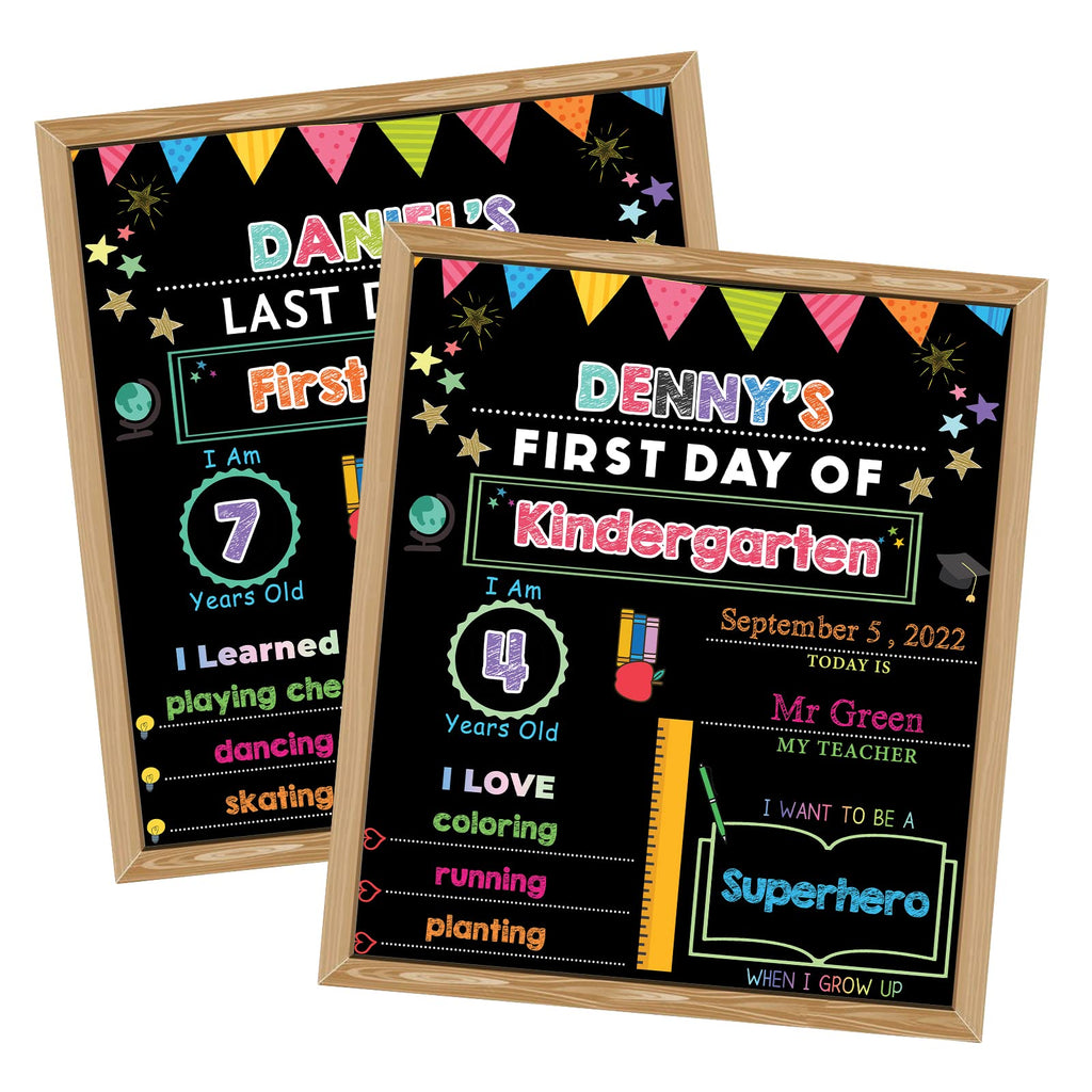 Springflower First & Last Day Of School Chalkboard Sign With Solid Wooden Framed, Back To School Sign For Kindergarten/Pre-K, Re