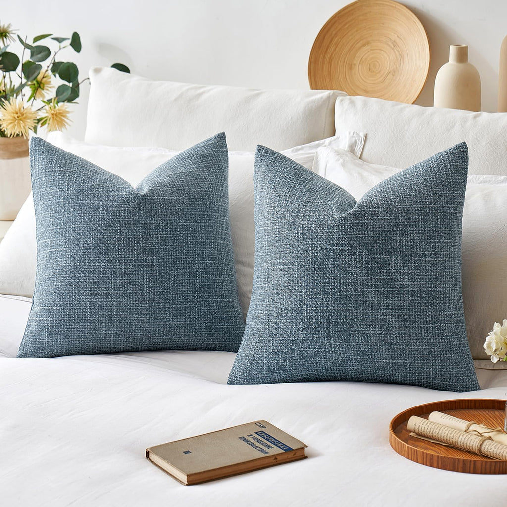 Miulee Burlap Linen Throw Pillow Covers 24X24 Inch Blue Decorative Pillow Covers Modern Farmhouse Pillowcases Soft Accent Cushio