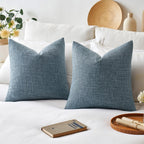 Miulee Burlap Linen Throw Pillow Covers 24X24 Inch Blue Decorative Pillow Covers Modern Farmhouse Pillowcases Soft Accent Cushio