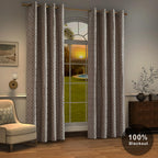 Light Khaki And Silvery 100% Blackout Curtains 63 Inch Length 2 Panels, Jacquard Thermal Insulated Noise Reducing Grommet Drapes
