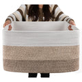 Oiahomy Large Blanket Basket, Rectangle Woven Baskets For Storage, Nursery Blanket Basket Living Room, Toy Basket With Handle, Large Baskets For Organizing-22”X17”X12”-Gradient Yellow