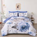 Dintszyayue Floral Comforter Set King 7 Pieces Blue Bed in a Bag Elegant Flower Bedding Sets Lightweight Complete Bed Comforter 