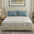 Huesland By Ahmedabad Cotton 144 Tc Double Bedsheet Cotton With 2 Pillow Covers | White, Blue & Grey