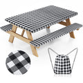 Nimalpal Picnic Table Cover with Bench Covers and Bag, Camping Essentials Camping Table Cover with Elastic Edges, Fitted Rectang